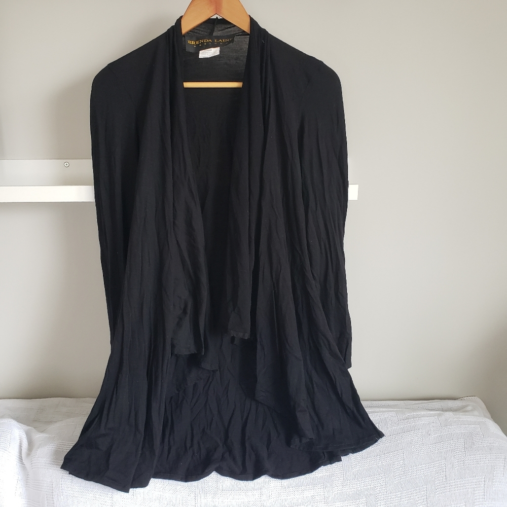 Brenda Laine Merino Wool Open Cardigan Sweater Black Size Small